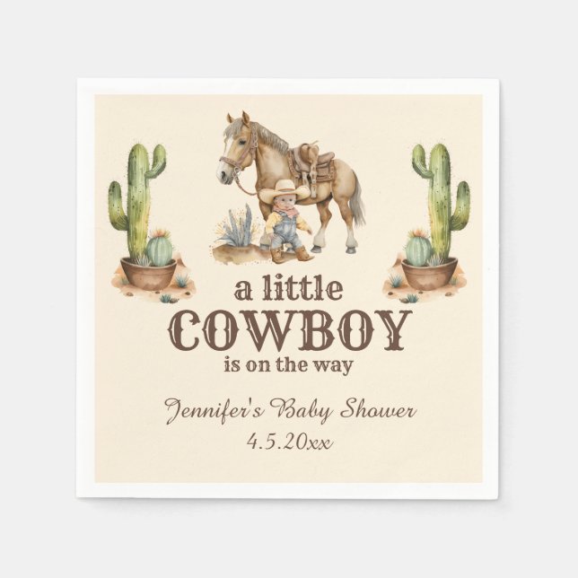 Serviette En Papier petit cowboy en chemin, baby shower garçon occiden (Devant)