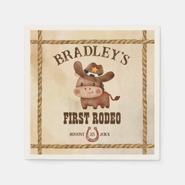 Serviette En Papier Petit cowboy mignon cheval bébé premier rodéo (Devant)