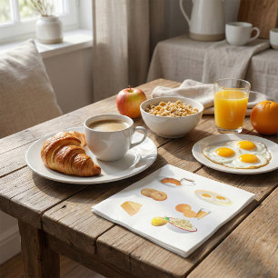 Serviette En Papier Petit Déjeuner Café, Croissant, Oeufs, Bagels