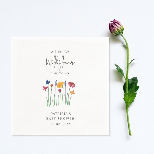 Serviette En Papier Petit Fleur sauvage Joli bébé Baby shower fille (Little Wildflower Pretty Baby Girl Baby Shower Napkins)