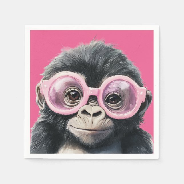 Serviette En Papier Petit Gorilla avec lunettes roses - Arrière - plan (Devant)