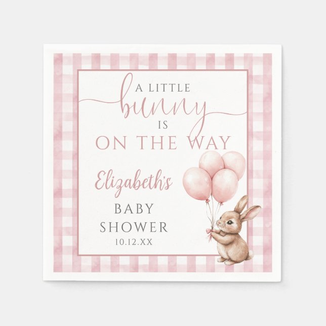 Serviette En Papier Petit Lapin Balloons Rose Baby shower fille (Devant)