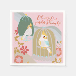 Serviette En Papier Petit Oiseau Arc-en-ciel rose fille premier annive