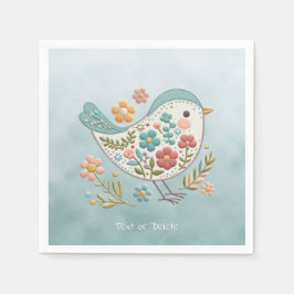 Serviette En Papier Petit Oiseau Bleu Fleurs Roses serviettes