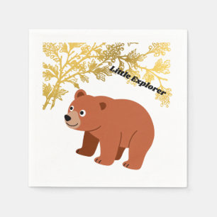 Serviette En Papier Petit ours brun mignon en papier à feuilles d'or L
