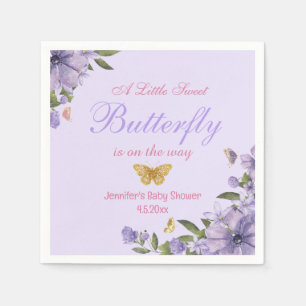 Serviette En Papier petit papillon fleurs violettes fille baby shower