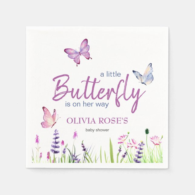 Serviette En Papier Petit Papillon rose violet Baby shower fille (Devant)