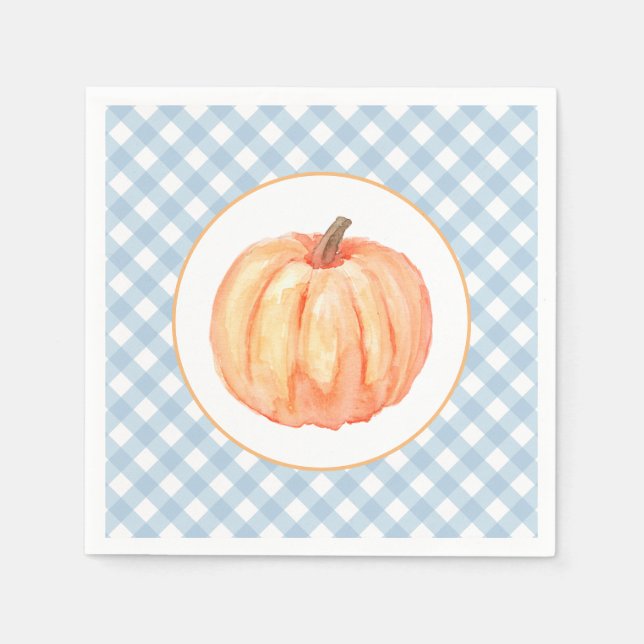 Serviette En Papier Petit pastel Citrouille bleu plaid premier anniver (Devant)
