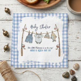Serviette En Papier Petit pêcheur bleu gingham garçon pêcheur
