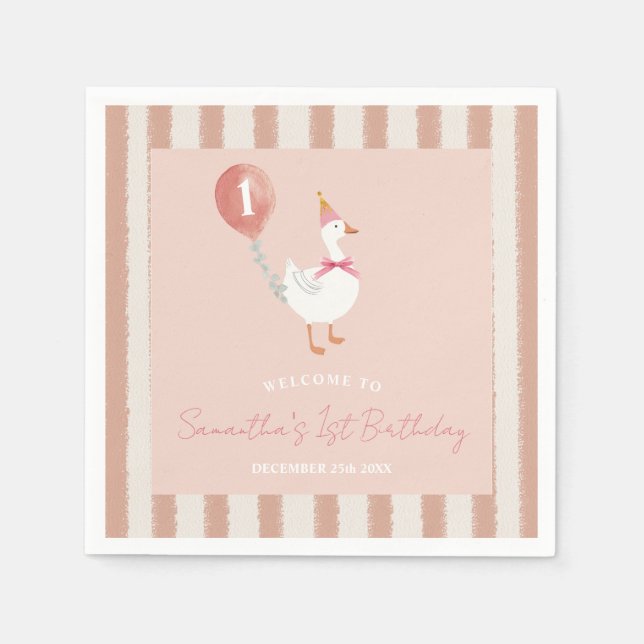 Serviette En Papier Petit Silencieux Oie rose Balloon Papier d'anniver (Devant)