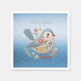 Serviette En Papier Petite Broderie Florale d'oiseaux serviettes bleue