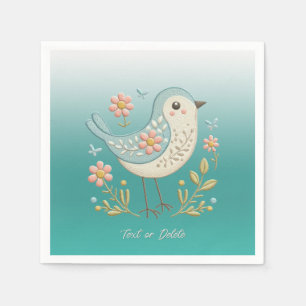 Serviette En Papier Petite Broderie Florale d'oiseaux serviettes verte