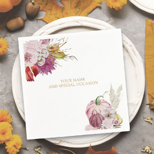 Serviette En Papier Petite Citrouille Florale Rustique Personnalisée