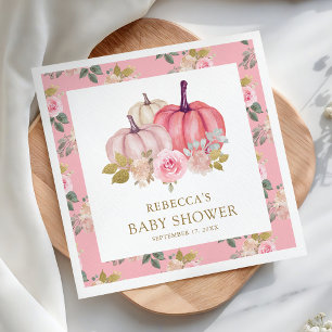 Serviette En Papier Petite Citrouille Rose Rustique Or Floral Baby Sho