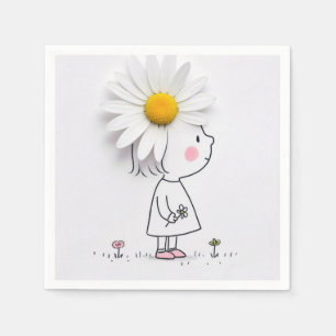 Serviette En Papier Petite fille avec une marguerite blanche sur la tê