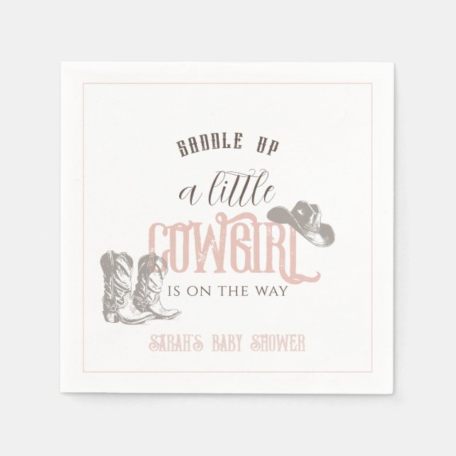 Serviette En Papier Petite fille Baby shower Western rose fille (Devant)