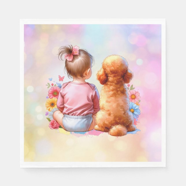 Serviette En Papier Petite fille et canicule d'abricot (Devant)