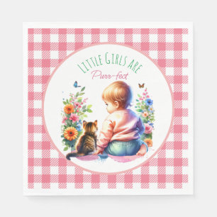 Serviette En Papier Petite fille et chaton   Baby shower aquarelle