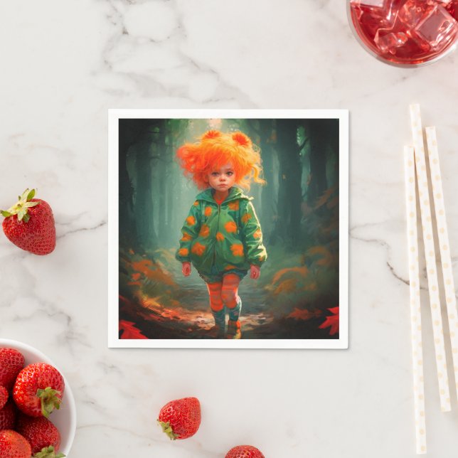 Serviette En Papier Petite fille Orange Haired (En situation)