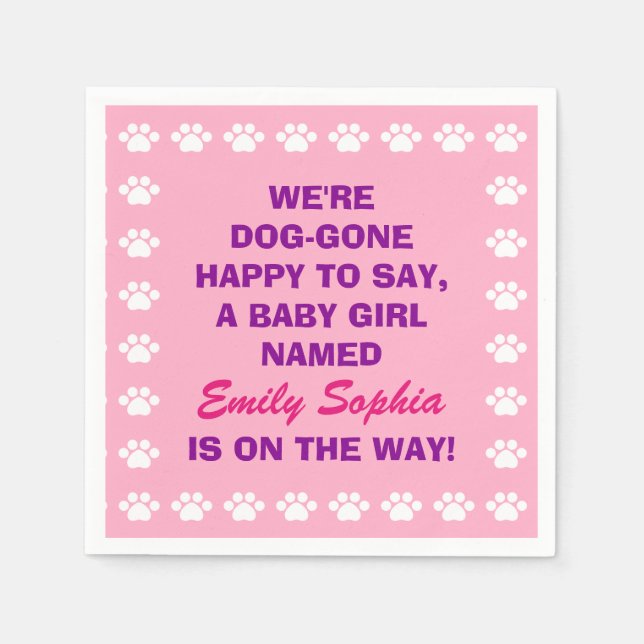 Serviette En Papier Petite fille personnalisée - Chien Baby shower à t (Devant)