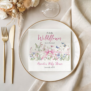 Serviette En Papier Petite Fleur Sauvage Ruban Rose Fille Baby Shower