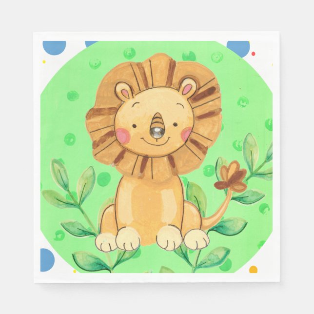 Serviette En Papier Petite Jungle Lion Thème Napkins (Devant)