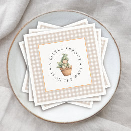 Serviette En Papier Petite pousse Fête de bébé Gingham Beige Neutre
