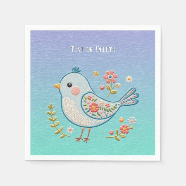 Serviette En Papier Petite serviette Florale d'oiseaux bleus (Devant)