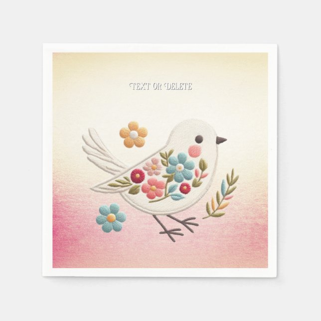 Serviette En Papier Petite serviettes florales d'oiseaux blancs (Devant)