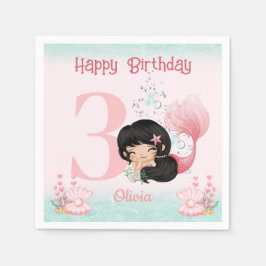 Serviette En Papier Petite Sirène Anniversaire rose
