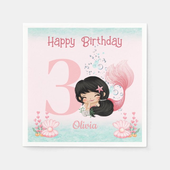 Serviette En Papier Petite Sirène Anniversaire rose (Devant)