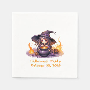 Serviette En Papier Petite sorcière avec Caldron et Flames