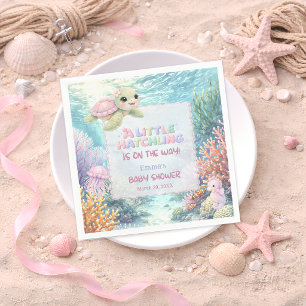 Serviette En Papier Petite Tortue de Mer Nouveau-Née Océan Rose Baby S