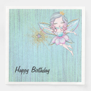 Serviette En Papier Petites fées en rose et bleu Anniversaire