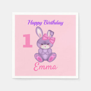 Serviette En Papier Petites filles roses lapins personnalisent Anniver
