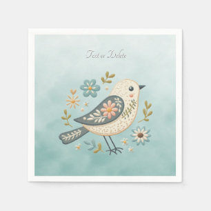 Serviette En Papier Petites serviettes florales d'oiseaux verts