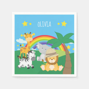 Serviette En Papier Petits enfants Safari Jungle Animaux et prénom