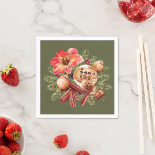 Serviette En Papier Petits Lutin au Pain d'épice avec Amaryllis Rouge
