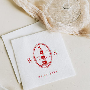 Serviette En Papier Phare de Beach Monogramme rouge Crimson