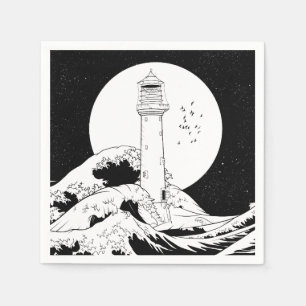 Serviette En Papier Phare de Bell Rock noir et blanc