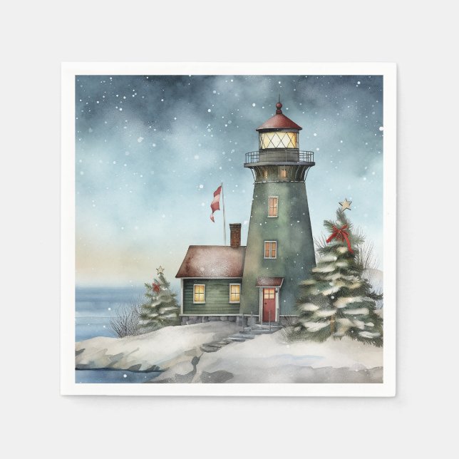 Serviette En Papier Phare d'hiver Nautical Beach Noël (Devant)