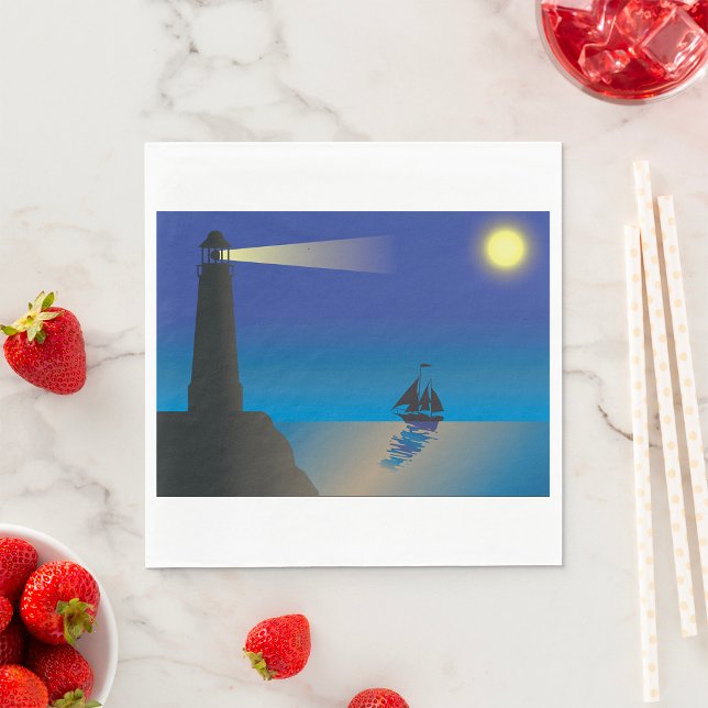 Serviette En Papier Phare et voilier à Night Moonlit Ocean (Créateur téléchargé)