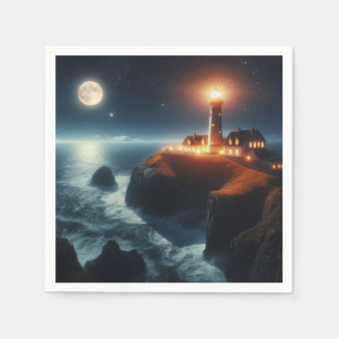 Serviette En Papier Phare nautique/côtier la nuit avec lune