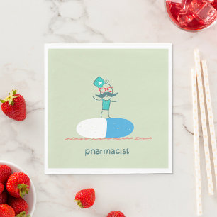 Serviette En Papier Pharmacien sur capsule de pilule bleue
