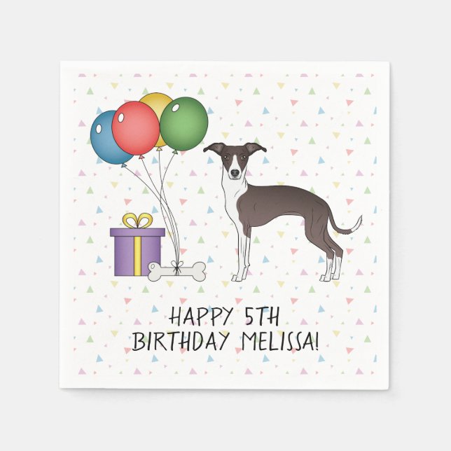 Serviette En Papier Phoque Et Blanc Greyhound Italien - Joyeux anniver (Devant)