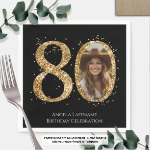 Serviette En Papier Photo Anniversaire 80 Ans Paillettes Or Adulte