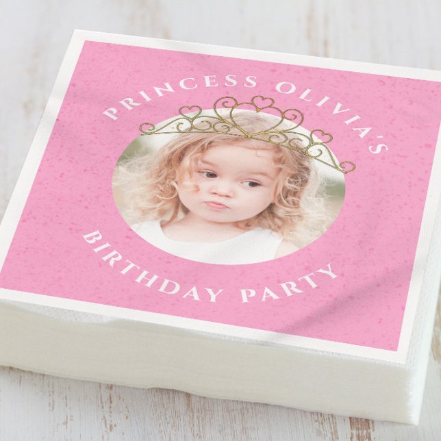 Serviette En Papier Photo Anniversaire rose mignonne Princesse Personn (Créateur téléchargé)