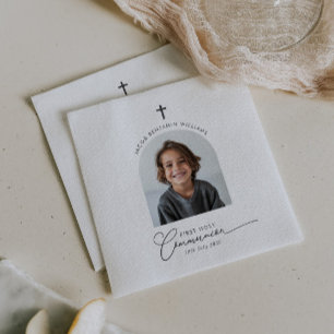 Serviette En Papier Photo Arched First Communion Boy