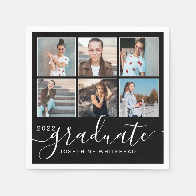 Serviette En Papier Photo Collage 2022 Graduate Party Black (Devant)