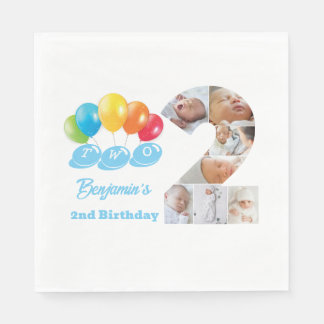 Serviette En Papier Photo Collage Numéro Deux Nom du garçon 2e anniver